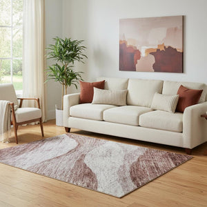 HomeRoots 5' X 8' Blush and Pink Abstract Area Rug - Washable, Stain-Resistant, UV Protected for Homes 686314