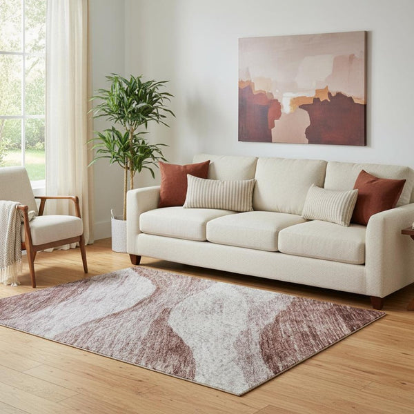 HomeRoots 5' X 8' Blush and Pink Abstract Area Rug - Washable, Stain-Resistant, UV Protected for Homes 686314
