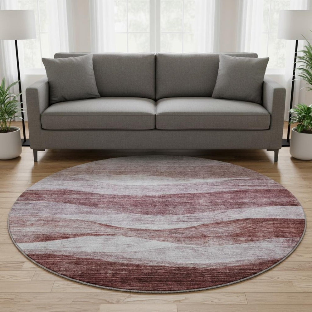 HomeRoots 8' Blush and Pink Abstract Round Rug - Washable, UV-Protected, Stylish for Modern Living Spaces 686315