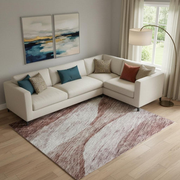 HomeRoots 10' X 14' Blush & Pink Abstract Area Rug - Washable, Durable, UV Protected for Stylish Living Spaces 686318