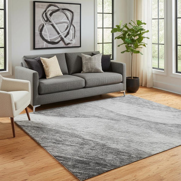 HomeRoots 5' X 8' Gray and Silver Abstract Area Rug - Stylish, Washable, UV-Protected for High-Traffic Spaces 686320