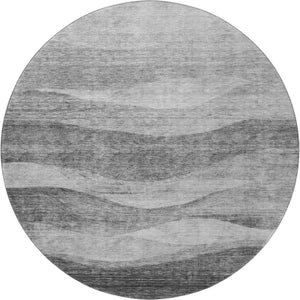 HomeRoots 8' Gray and Silver Abstract Round Rug - Washable, UV-Protected, Stain-Resistant for Modern Homes 686321
