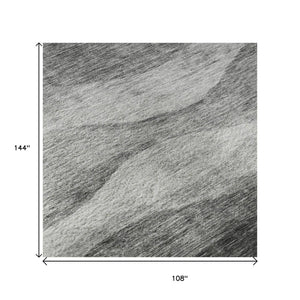 HomeRoots 9' X 12' Gray And Silver Abstract Area Rug - Washable, UV-Protected, Durable Design for Busy Homes 686323