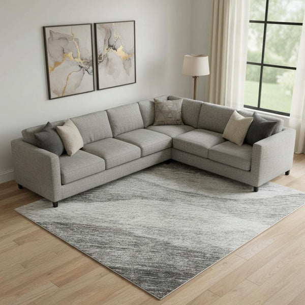 HomeRoots 9' X 12' Gray And Silver Abstract Area Rug - Washable, UV-Protected, Durable Design for Busy Homes 686323