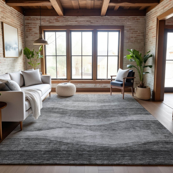 HomeRoots 10' Gray and Silver Abstract Area Rug - Washable, UV Protected, Stain Resistant for Modern Homes 686324