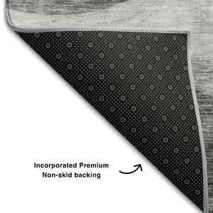 HomeRoots 10' Gray and Silver Abstract Area Rug - Washable, UV Protected, Stain Resistant for Modern Homes 686324