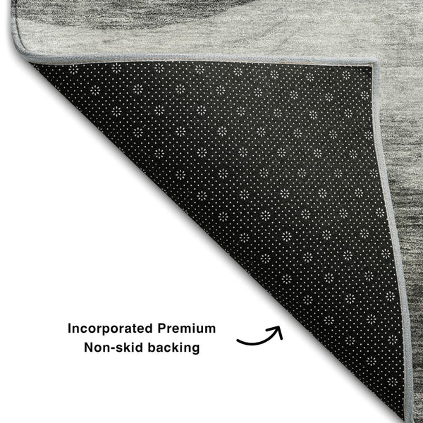 HomeRoots 10' Gray and Silver Abstract Area Rug - Washable, UV Protected, Stain Resistant for Modern Homes 686324