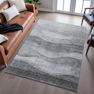 HomeRoots 10' Gray and Silver Abstract Area Rug - Washable, UV Protected, Stain Resistant for Modern Homes 686324