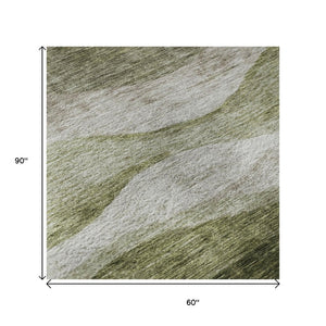 HomeRoots 5' X 8' Modern Green and Beige Abstract Washable Area Rug with UV Protection for Easy Care & Style 686326