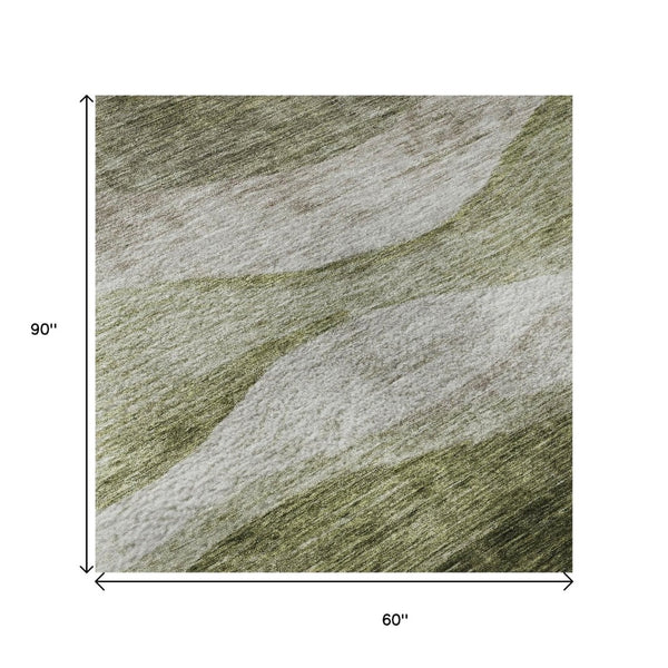 HomeRoots 5' X 8' Modern Green and Beige Abstract Washable Area Rug with UV Protection for Easy Care & Style 686326