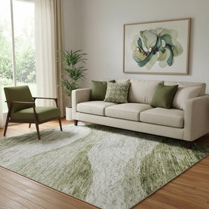 HomeRoots 5' X 8' Modern Green and Beige Abstract Washable Area Rug with UV Protection for Easy Care & Style 686326