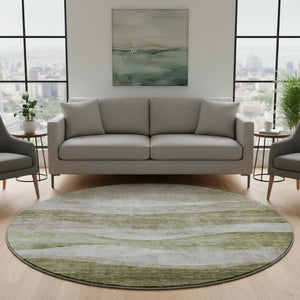HomeRoots 8' Green and Beige Abstract Round Rug - Washable, UV-Protected, Stylish & Durable for Busy Homes 686327
