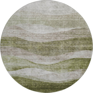 HomeRoots 8' Green and Beige Abstract Round Rug - Washable, UV-Protected, Stylish & Durable for Busy Homes 686327