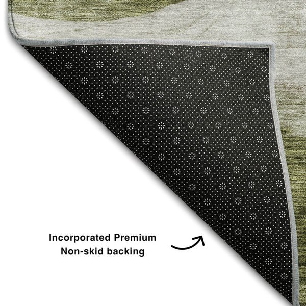 HomeRoots 8' Green and Beige Abstract Round Rug - Washable, UV-Protected, Stylish & Durable for Busy Homes 686327