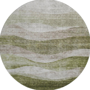HomeRoots 8' Green and Beige Abstract Round Rug - Washable, UV-Protected, Stylish & Durable for Busy Homes 686327