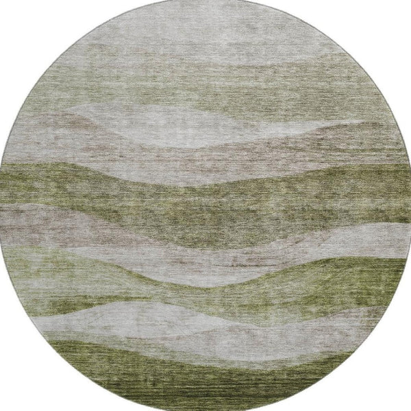 HomeRoots 8' Green and Beige Abstract Round Rug - Washable, UV-Protected, Stylish & Durable for Busy Homes 686327