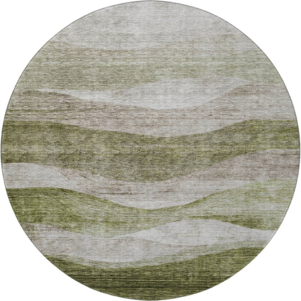 HomeRoots 8' Green and Beige Abstract Round Rug - Washable, UV-Protected, Stylish & Durable for Busy Homes 686327