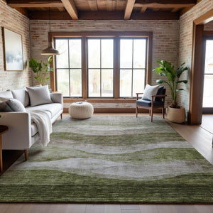 HomeRoots 9' x 12' Green & Beige Abstract Area Rug - Washable, UV Protected, Durable for Homes with Kids & Pets 686329