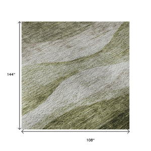 HomeRoots 9' x 12' Green & Beige Abstract Area Rug - Washable, UV Protected, Durable for Homes with Kids & Pets 686329