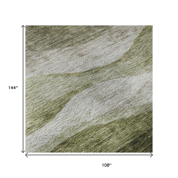 HomeRoots 9' x 12' Green & Beige Abstract Area Rug - Washable, UV Protected, Durable for Homes with Kids & Pets 686329