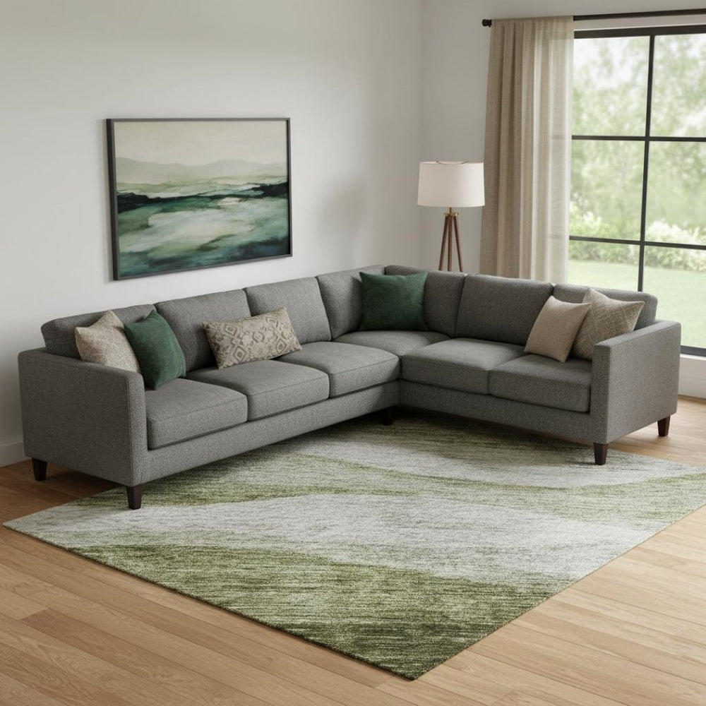 HomeRoots 9' x 12' Green & Beige Abstract Area Rug - Washable, UV Protected, Durable for Homes with Kids & Pets 686329