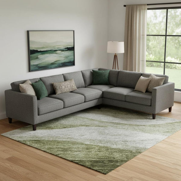HomeRoots 9' x 12' Green & Beige Abstract Area Rug - Washable, UV Protected, Durable for Homes with Kids & Pets 686329