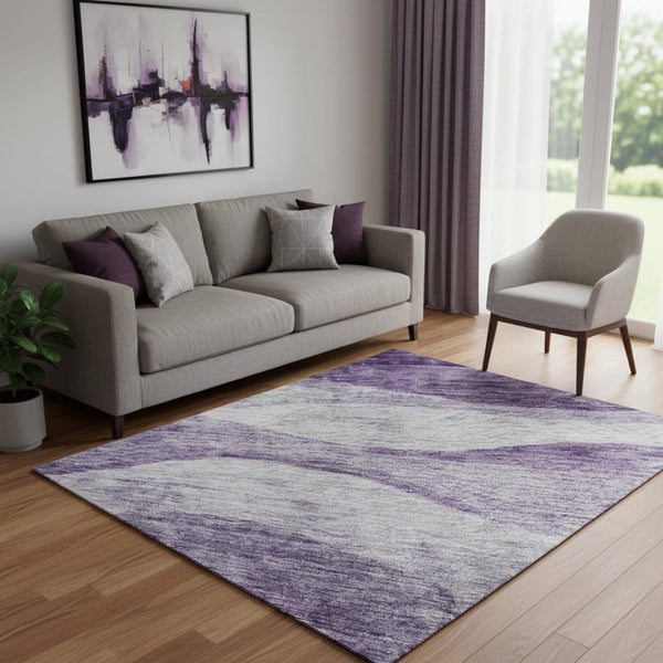 HomeRoots 5' X 8' Lavender & Lilac Abstract Area Rug – Soft, Washable, UV-Protected, Family-Friendly Design! 686332