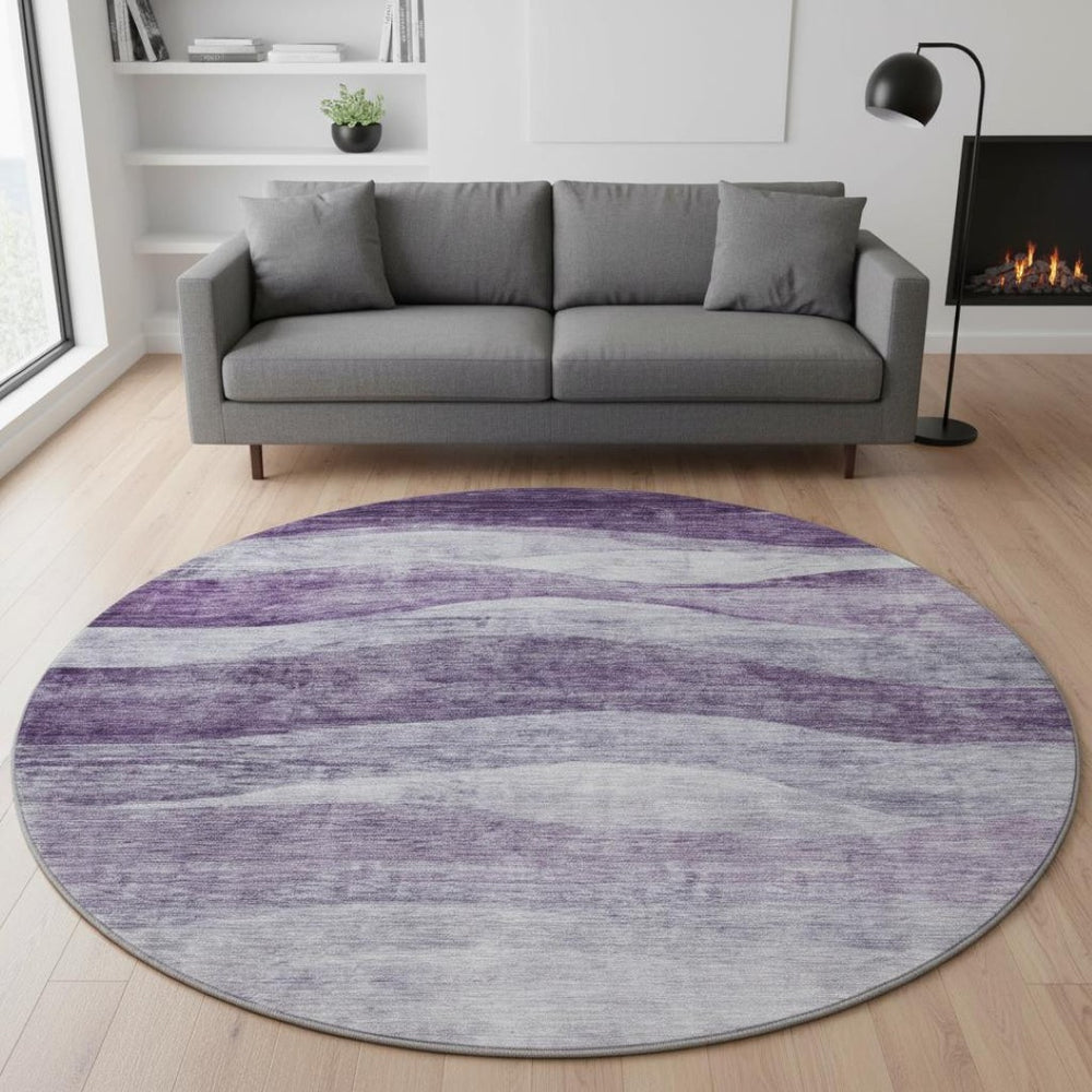HomeRoots 8' Abstract Lavender and Lilac Washable Round Rug - UV Protected, Stain Resistant, Ideal for Kids & Pets 686333