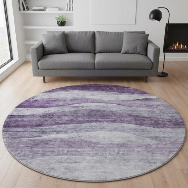HomeRoots 8' Abstract Lavender and Lilac Washable Round Rug - UV Protected, Stain Resistant, Ideal for Kids & Pets 686333