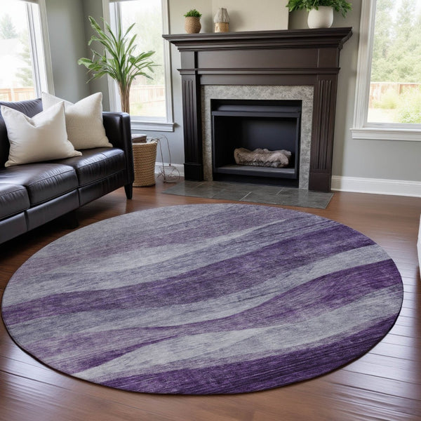 HomeRoots 8' Abstract Lavender and Lilac Washable Round Rug - UV Protected, Stain Resistant, Ideal for Kids & Pets 686333