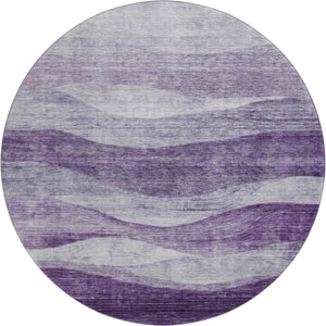 HomeRoots 8' Abstract Lavender and Lilac Washable Round Rug - UV Protected, Stain Resistant, Ideal for Kids & Pets 686333