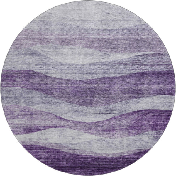 HomeRoots 8' Abstract Lavender and Lilac Washable Round Rug - UV Protected, Stain Resistant, Ideal for Kids & Pets 686333
