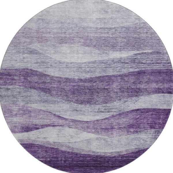 HomeRoots 8' Abstract Lavender and Lilac Washable Round Rug - UV Protected, Stain Resistant, Ideal for Kids & Pets 686333
