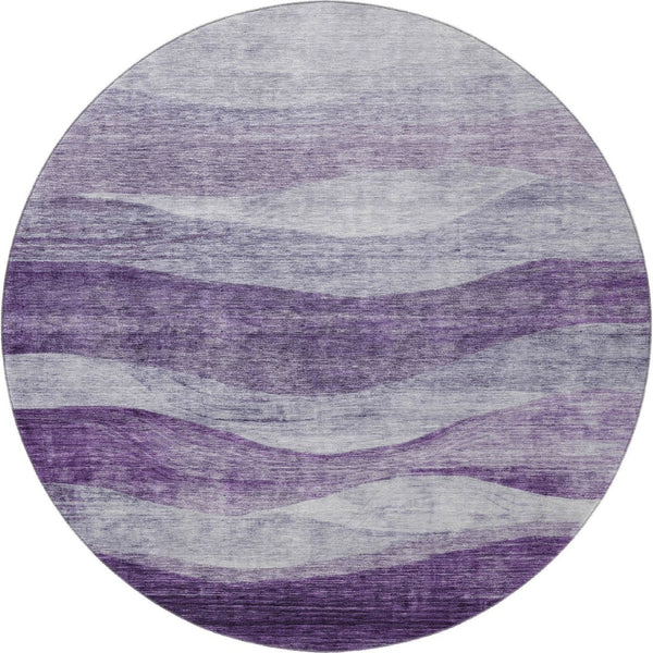 HomeRoots 8' Abstract Lavender and Lilac Washable Round Rug - UV Protected, Stain Resistant, Ideal for Kids & Pets 686333