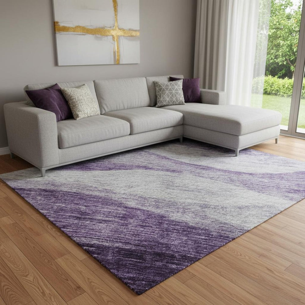HomeRoots 8' X 10' Stylish Lavender Lilac Abstract Area Rug – Washable, UV Resistant, Perfect for High-Traffic Spaces 686334