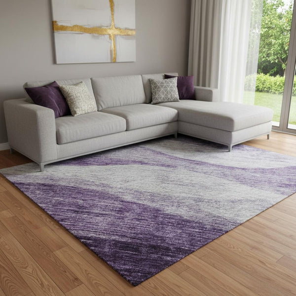 HomeRoots 8' X 10' Stylish Lavender Lilac Abstract Area Rug – Washable, UV Resistant, Perfect for High-Traffic Spaces 686334