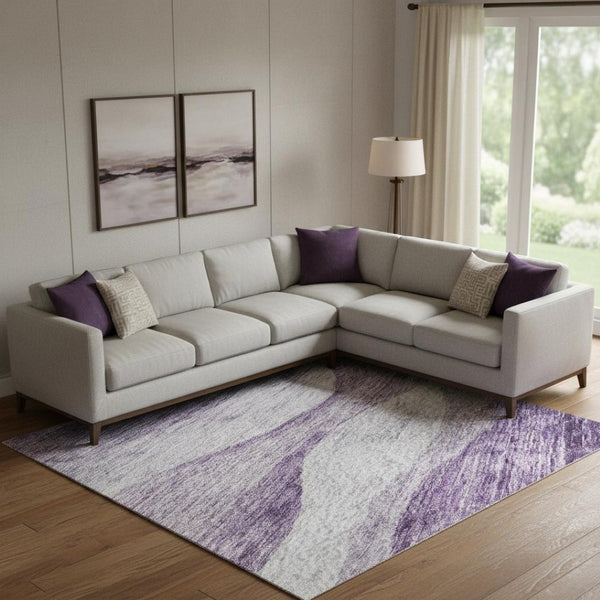 HomeRoots 9' X 12' Stylish Lavender & Lilac Abstract Area Rug - Washable, Durable, UV Protected for Easy Care 686335
