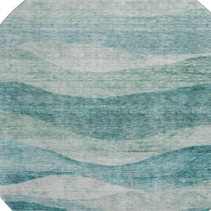 HomeRoots 8' Oversized Aqua and Teal Abstract Round Rug - Washable, UV-Protected, Family-Friendly Design 686339