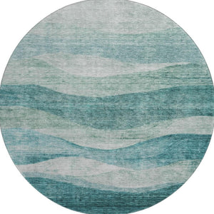 HomeRoots 8' Oversized Aqua and Teal Abstract Round Rug - Washable, UV-Protected, Family-Friendly Design 686339