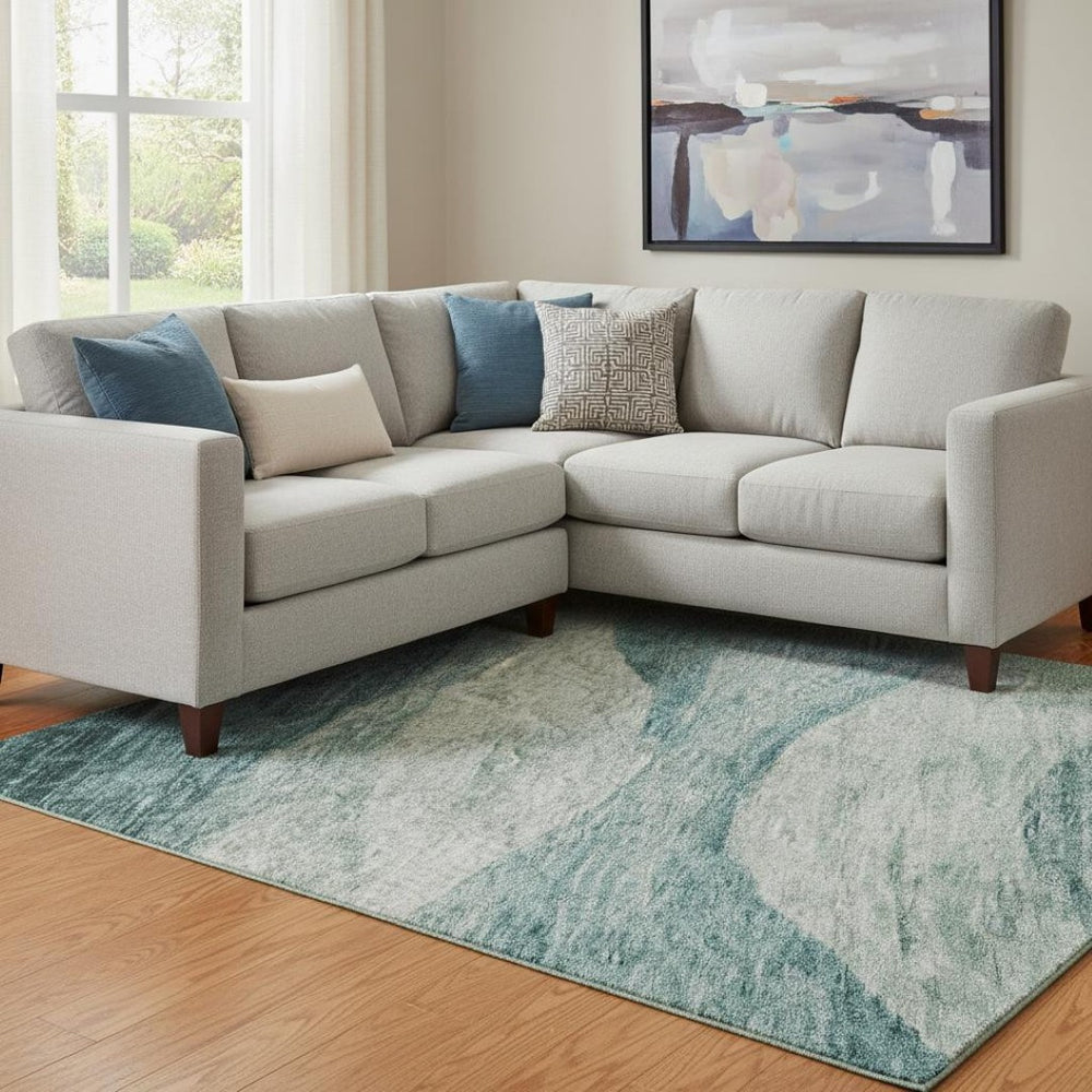 HomeRoots 8' X 10' Aqua and Teal Abstract Area Rug - Washable, UV Protected, Perfect for High-Traffic Spaces 686340
