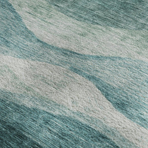 HomeRoots 8' X 10' Aqua and Teal Abstract Area Rug - Washable, UV Protected, Perfect for High-Traffic Spaces 686340