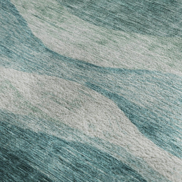 HomeRoots 8' X 10' Aqua and Teal Abstract Area Rug - Washable, UV Protected, Perfect for High-Traffic Spaces 686340