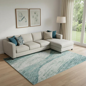 HomeRoots 9' Aqua and Teal Abstract Washable Area Rug – UV Protected, Stain-Resistant, Perfect for Busy Homes! 686341