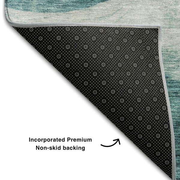 HomeRoots 9' Aqua and Teal Abstract Washable Area Rug – UV Protected, Stain-Resistant, Perfect for Busy Homes! 686341
