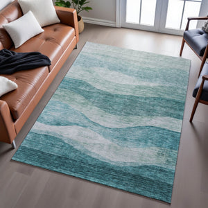 HomeRoots 9' Aqua and Teal Abstract Washable Area Rug – UV Protected, Stain-Resistant, Perfect for Busy Homes! 686341