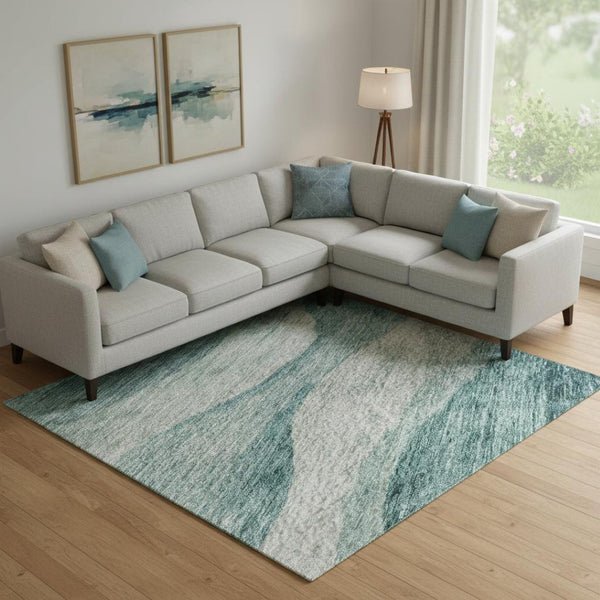 HomeRoots 10' Aqua and Teal Abstract Area Rug - Washable, UV Protected, Stain Resistant, Modern Design, Durable 686342