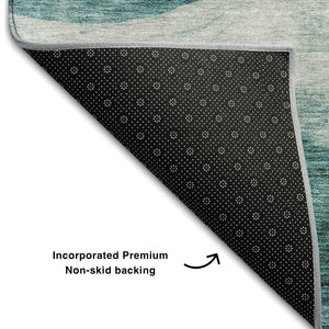 HomeRoots 10' Aqua and Teal Abstract Area Rug - Washable, UV Protected, Stain Resistant, Modern Design, Durable 686342