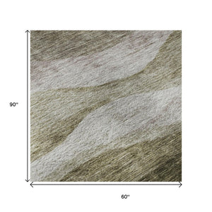 HomeRoots 5' X 8' Abstract Beige and Taupe Area Rug - Washable, UV-Protected, Durable for High Traffic Spaces 686344