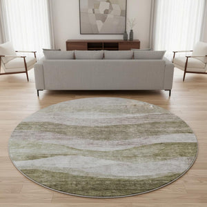 HomeRoots 8' Taupe and Beige Abstract Round Rug – Washable, Stain Resistant, UV Protected for Modern Spaces 686345