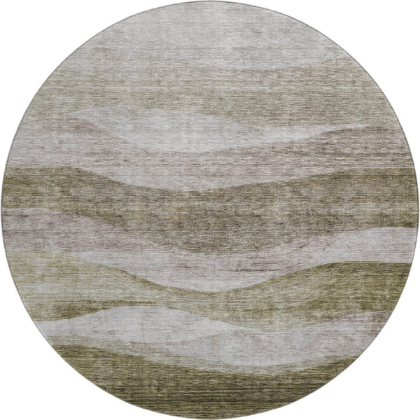 HomeRoots 8' Taupe and Beige Abstract Round Rug – Washable, Stain Resistant, UV Protected for Modern Spaces 686345
